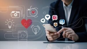 business using smartphonesocial media social networking technology innovation concept