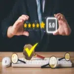 A five star rating and a check mark representing service quality